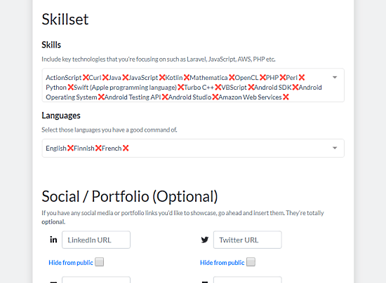 create developer skillset profile to get hired