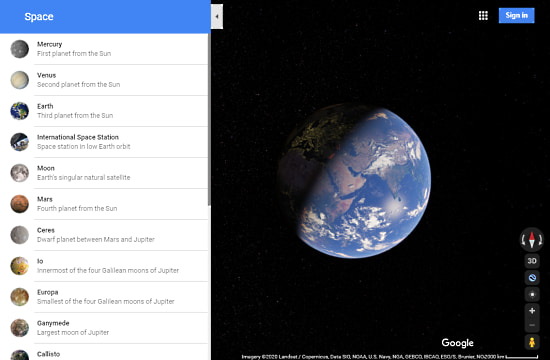 Explore Solar System in Google Maps via Hyperspace