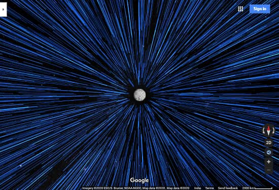 google maps hyperspace with space travel animation
