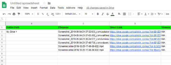 export files Google Drive to Google Sheets