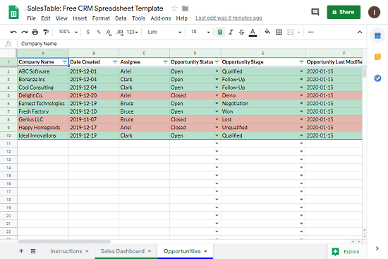 google sheet crm templates