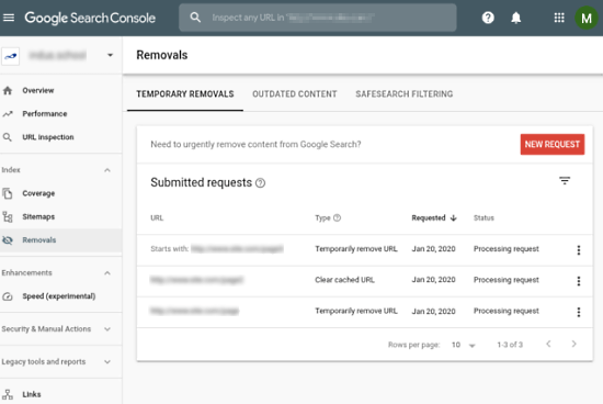 google search console removal tool