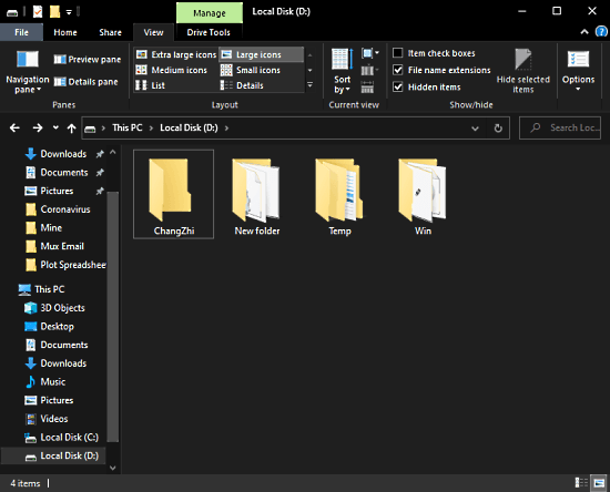 hide folders from hidden items