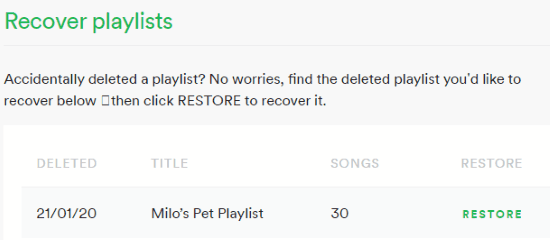 recover deleted Spotify playlists