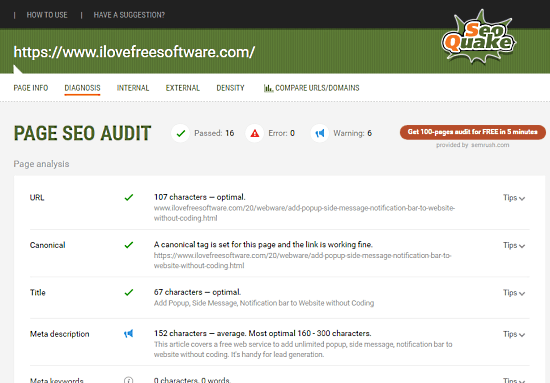 seoquake seo audit