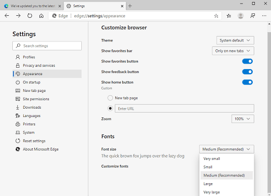 How to Change Font in Microsoft Edge Chromium Image 1