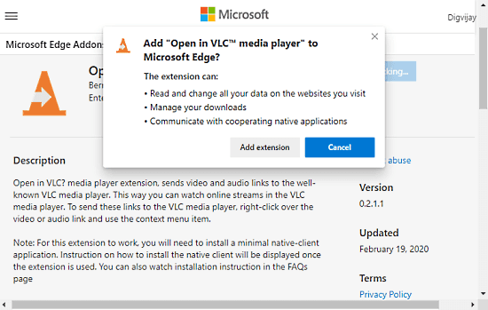 How to Send Any Online Video to VLC in Microsoft Edge Chromium 2