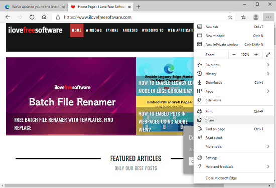 How to Share Webpage Screenshot in Microsoft Edge Chromium 1