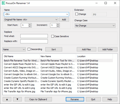 add files from computer to change the names in bulk