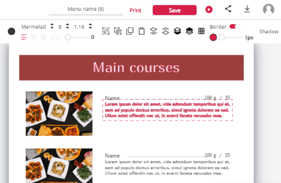 customize menu card online