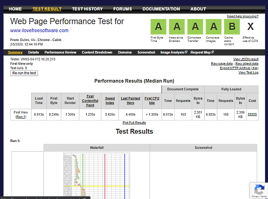 measure ttfb of website - webpagetest