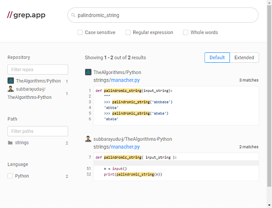 Search Code in GitHub repos