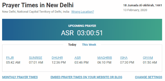 see Islamic prayer times online