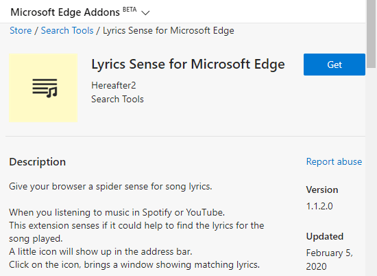 Get Song Lyrics on Spotify, YouTube in Microsoft Edge Chromium 1