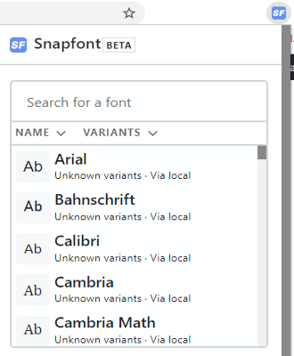 click on the extension to view the list of fonts