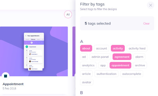 filter your design results by tags