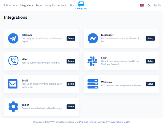 get form submission notifications on messaging platforms