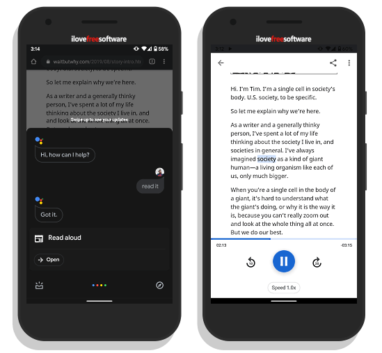use Google Assistant to read aloud web pages