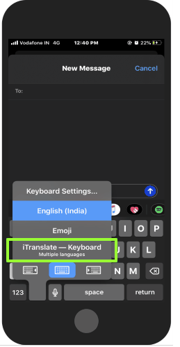 switch to the iTranslate keyboard