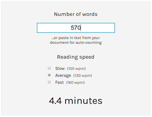Reading time based on word count