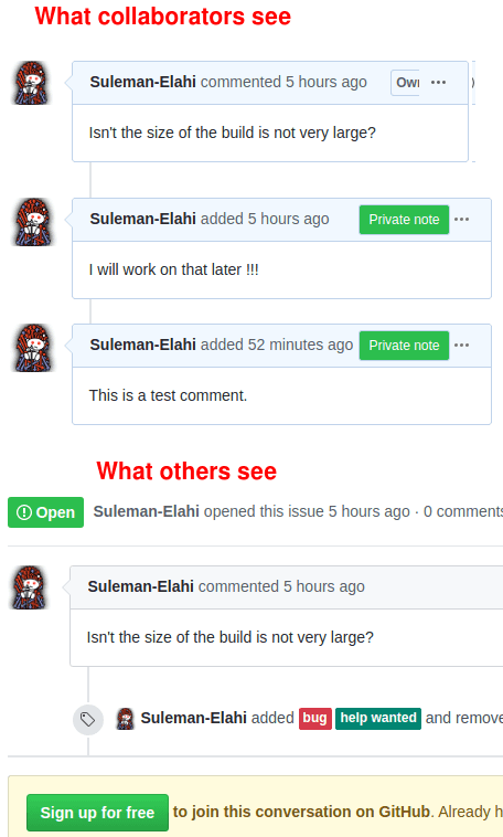 Add Private Notes Comments to GitHub, Only Visible to Collaborators