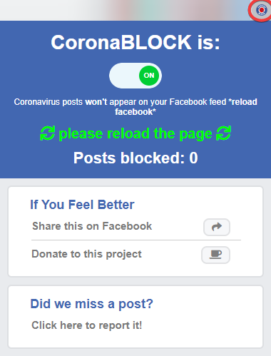 CoronaBLOCK for Facebook