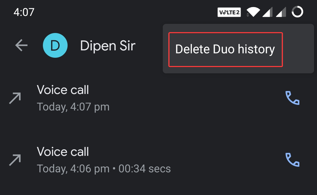 Delete Recent Call Log