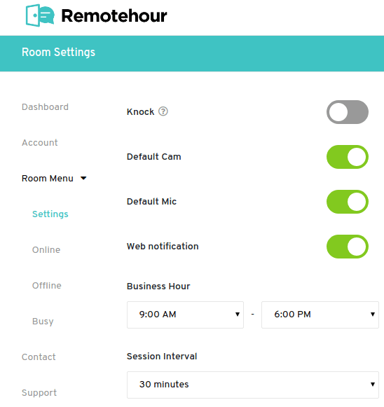 Remotehour room settings