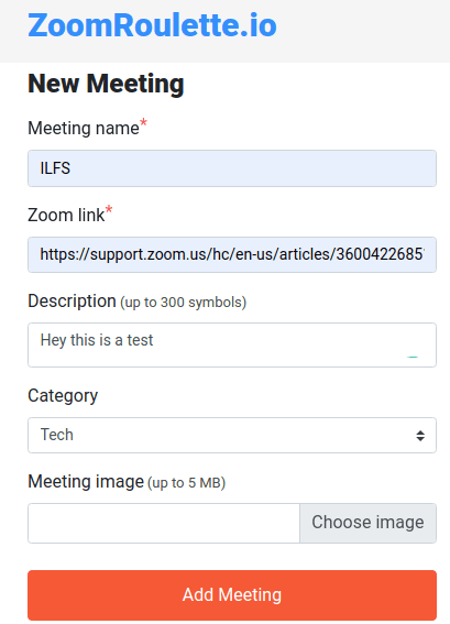 ZoomRoulette create meeting