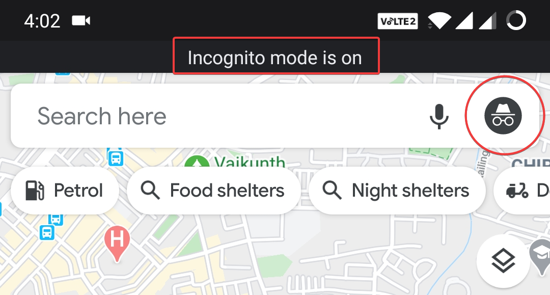 Incognito mode is on