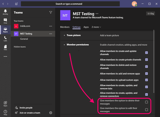 Disable Users from Deleting Sent Message in Microsoft Teams2