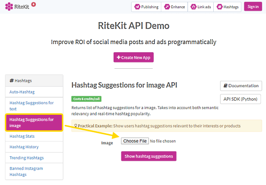 Free Hashtag Suggestions for image API