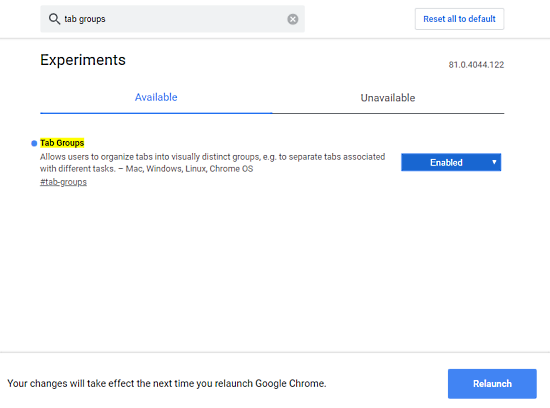Tab group feature in chrome