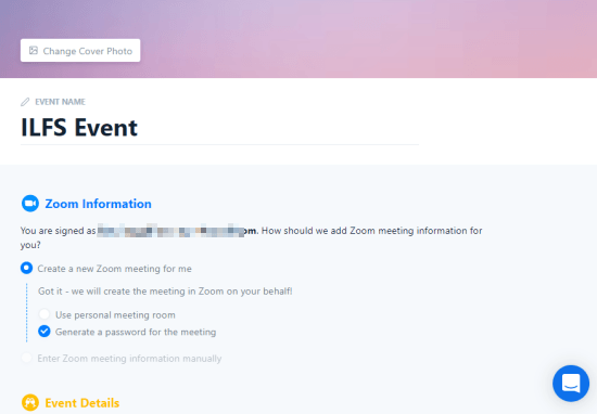 landing page for zoom events