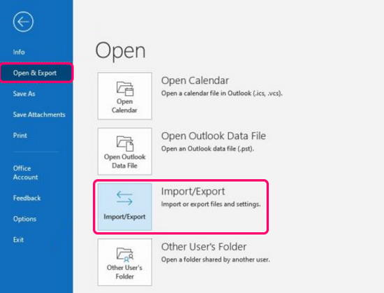 outlook export on windows