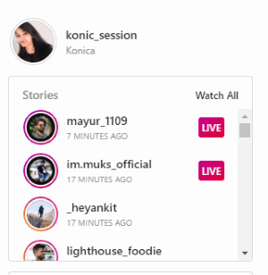 see users live in the stories section