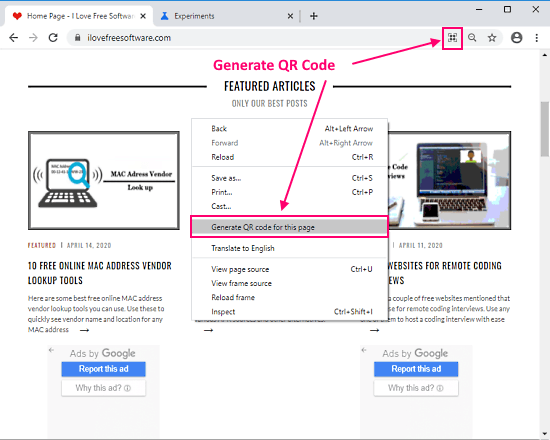 webpage qr code generator in chrome