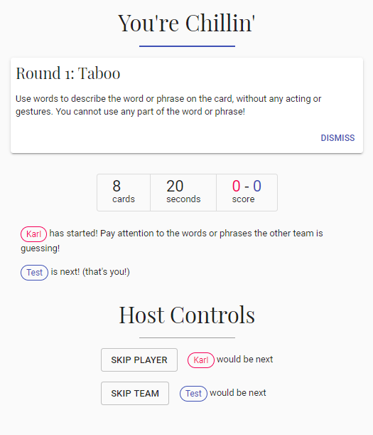 Taboo Round in Fishbowl Virtual Game