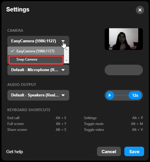 Select Snap Camera from Settings