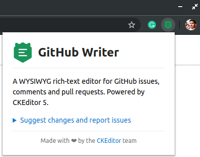 GitHub writer in toolbar