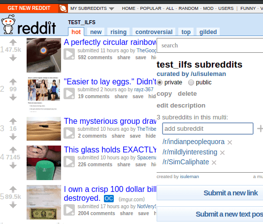 How to combine muliple subreddits using multireddits