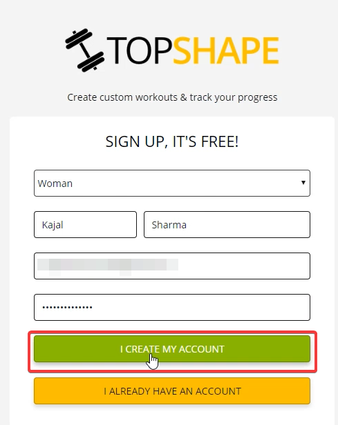 Create your TopShape Account