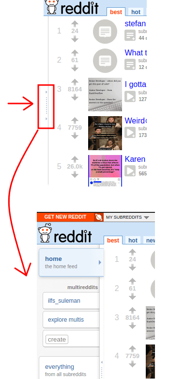 Reddit left sidebar