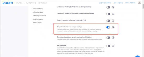 Allow only signed-in users to join Zoom Meeting