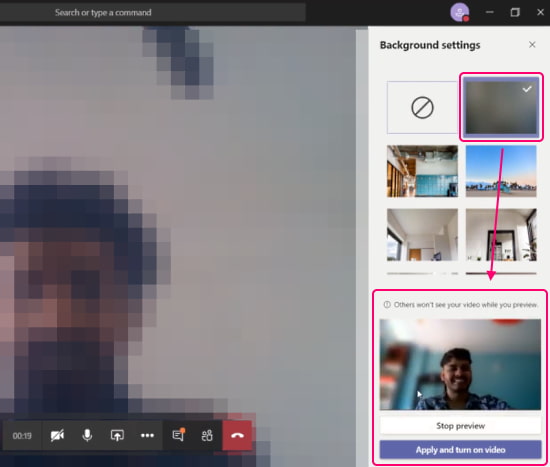 Microsoft Teams blur background