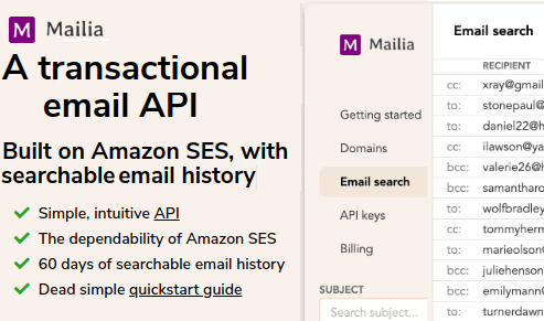free transactional email api search history
