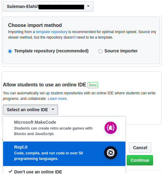 github classroom IDE and programming