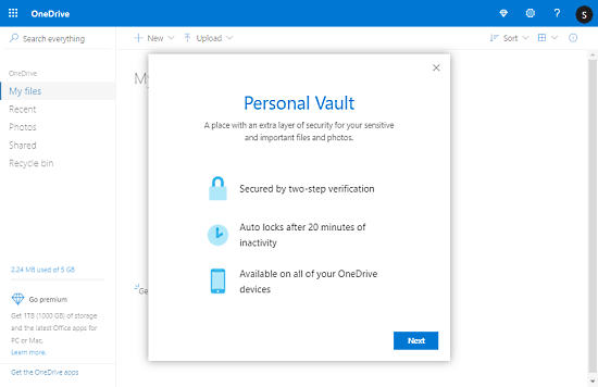 Set Up Your Personal Vault in One Drive