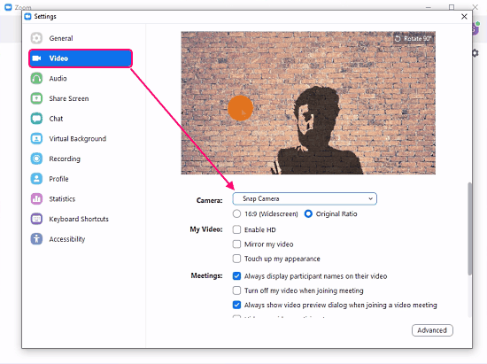 Shatchat filters on zoom