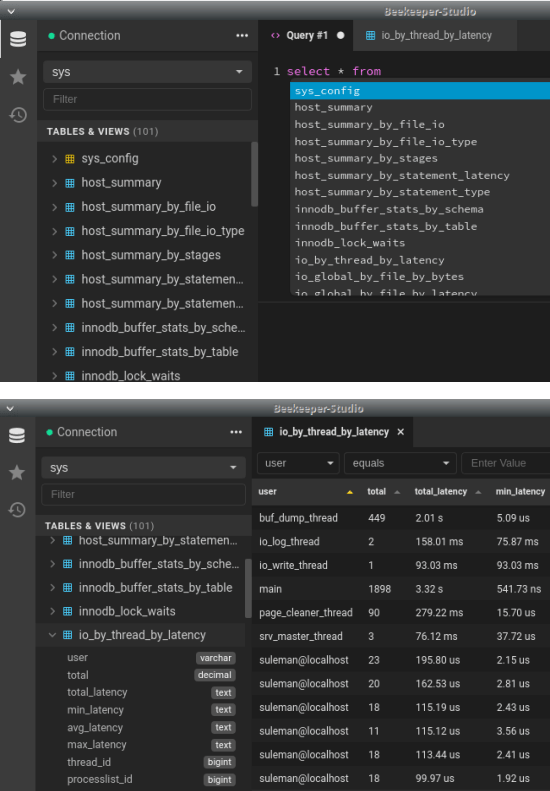 BeeKeeper Tables and SQL